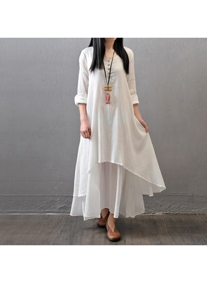 Barbora Casual Summer Casual Women's Two-Layer Dress Bt225White13 - Image 2